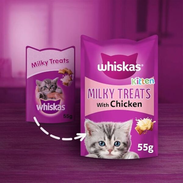 Whiskas Kitten Milky Treats 8 x 55 g Packets, Tasty, Milky Treats for Kittens aged 2 to 12 Months, small bite size Snacks with a delicious milky Filling - Image 3