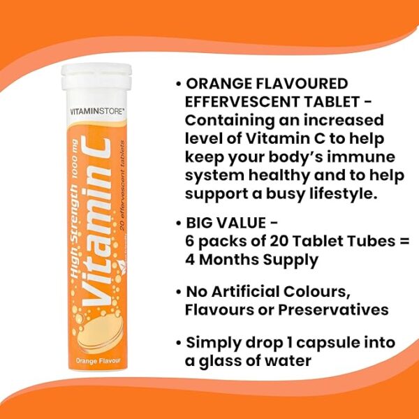 120 Vitamin C Orange 1000mg Effervescent Tablets *6 Packs of 20* HIGH Strength - Image 4