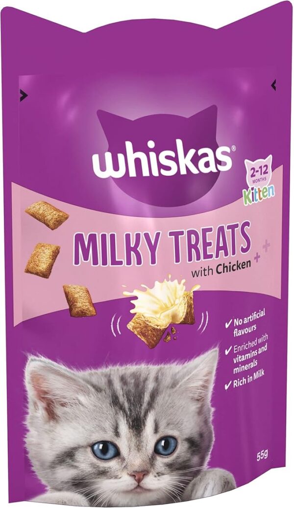 Whiskas Kitten Milky Treats 8 x 55 g Packets, Tasty, Milky Treats for Kittens aged 2 to 12 Months, small bite size Snacks with a delicious milky Filling - Image 2